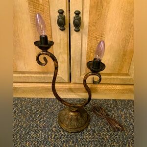 Decorative Double-Arm Table Lamp in Antique Bronze